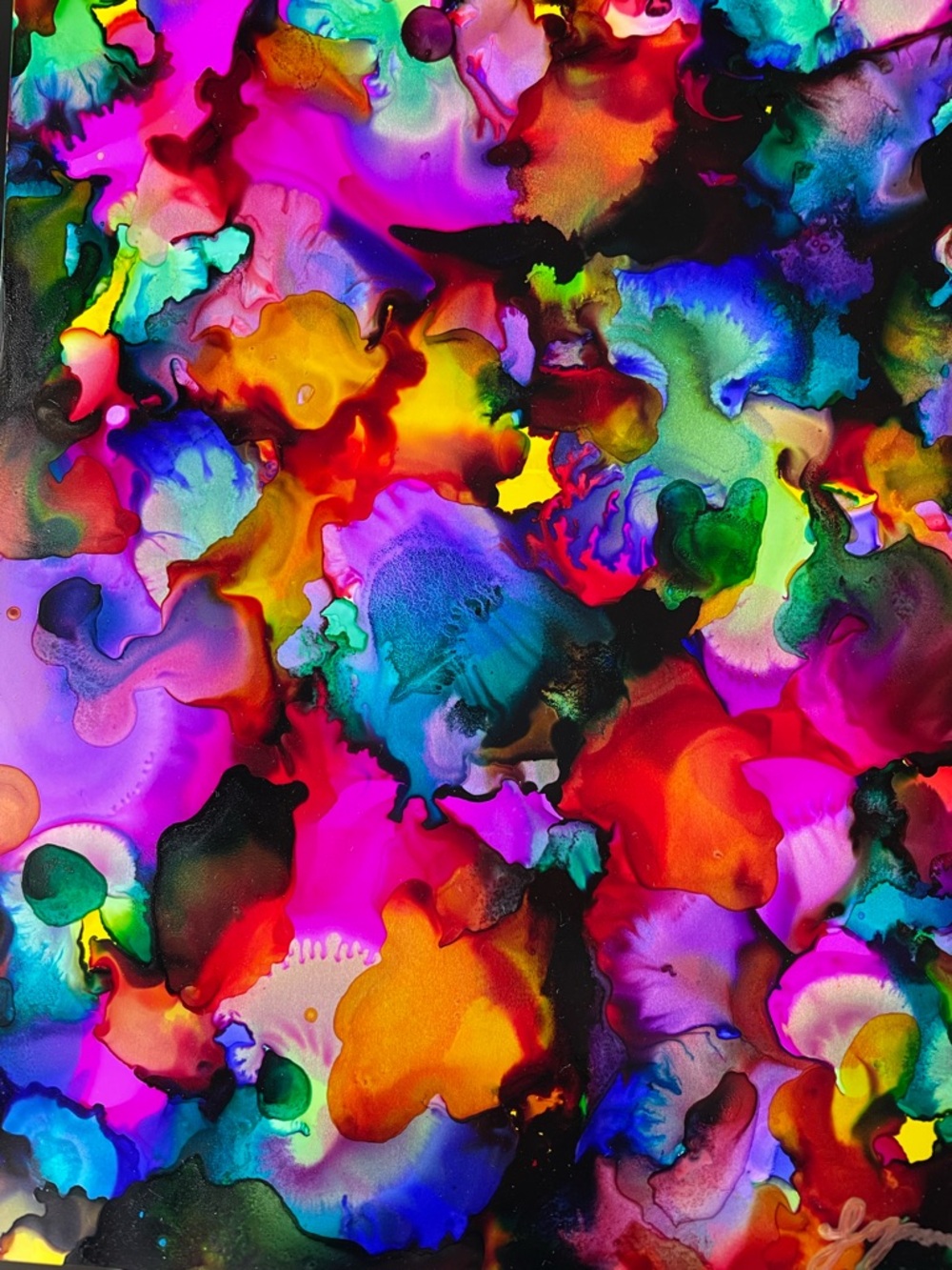 Vibrant Original Abstract Alcohol Ink Framed Painting